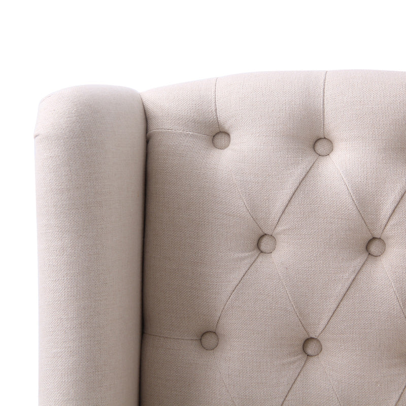 French Provincial Country Natural Linen Button Tufted Upholstered Arm Carver Chair