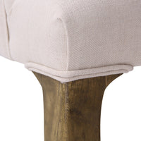 French Provincial Country Natural Linen Button Tufted Upholstered Arm Carver Chair