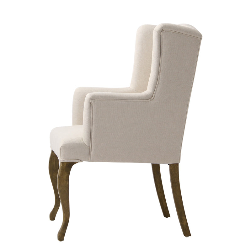 French Provincial Country Natural Linen Button Tufted Upholstered Arm Carver Chair