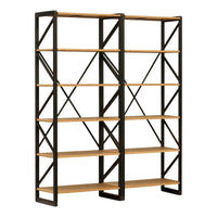 Industrial Detroit 5 Tier Natural Oak & Iron Frame Open Cross Back Display Bookcase