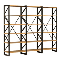 Industrial Detroit 5 Tier Natural Oak & Iron Frame Open Cross Back Display Bookcase