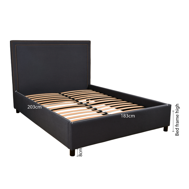 Contemporary Modern Maddy Upholstered Studded Square King Bed Frame