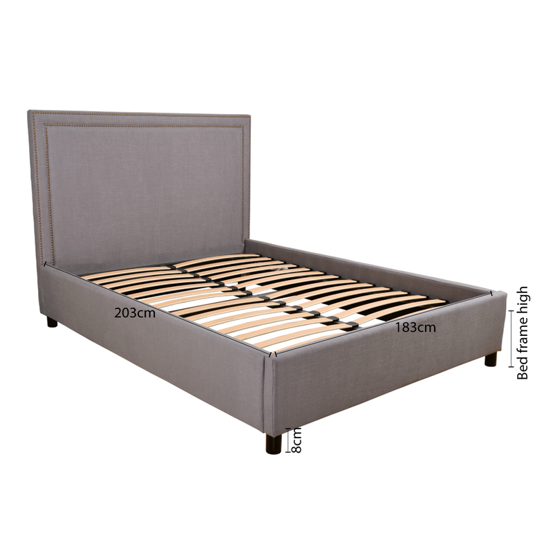 Contemporary Modern Maddy Upholstered Studded Square King Bed Frame