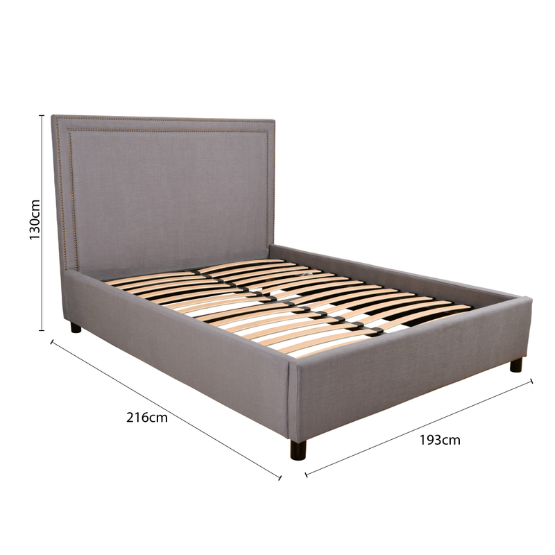 Contemporary Modern Maddy Upholstered Studded Square King Bed Frame