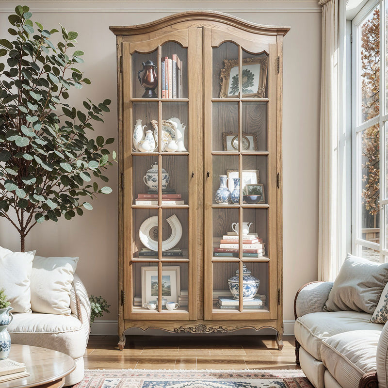 French Provincial Louis Classic Glass Display Cabinet Bookcase