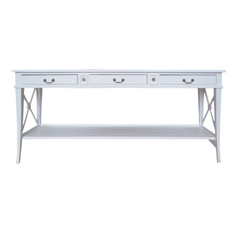 Hamptons Halifax Side Cross 3 Drawers Console Hall Table with Side Pull Out