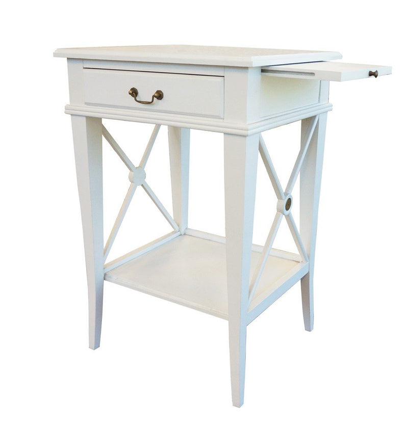 Hamptons Coastal Cross Bedside Table with Pull Out Shelf