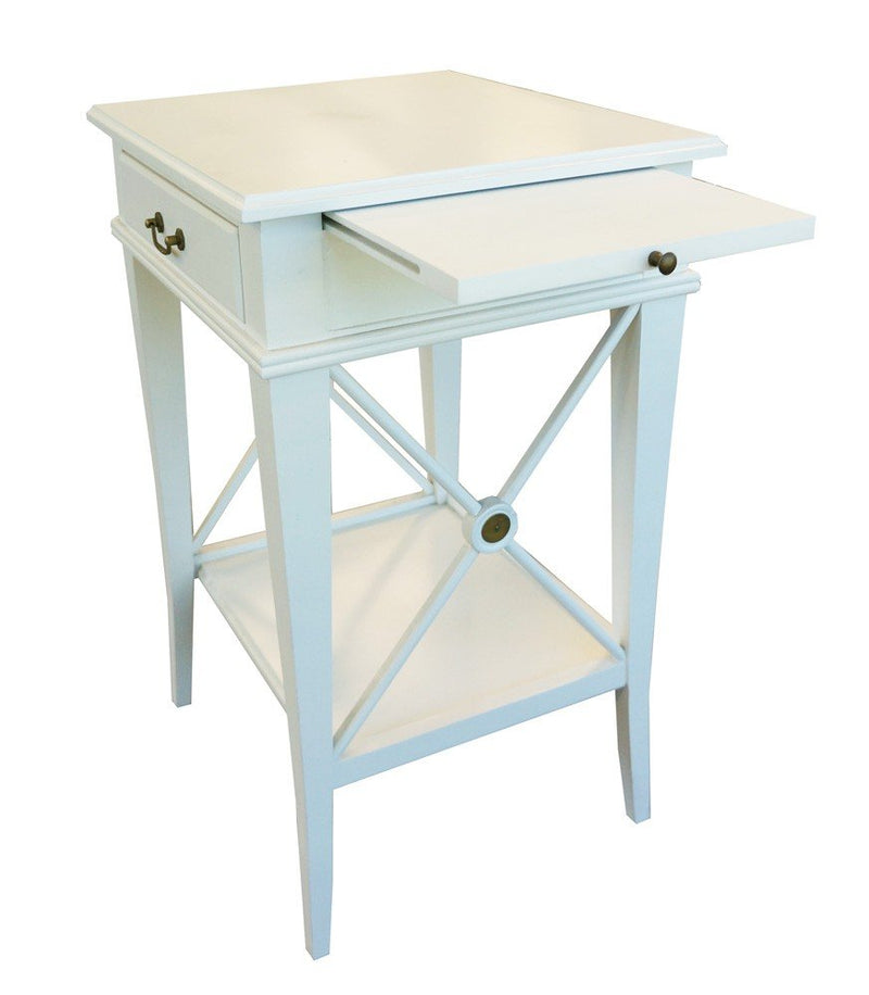 Hamptons Coastal Cross Bedside Table with Pull Out Shelf