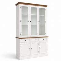 Hamptons Coastal Hutch and Buffet Tempered Glass Display Cabinet with 3 Drawers in WHITE