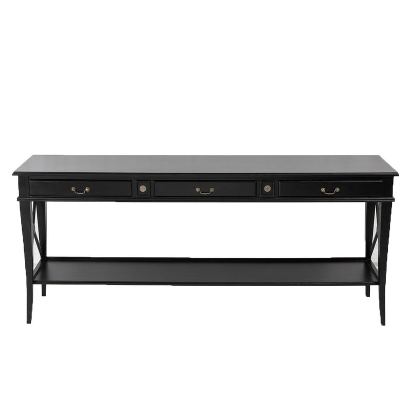 Hamptons Halifax Side Cross 3 Drawers Console Hall Table with Side Pull Out