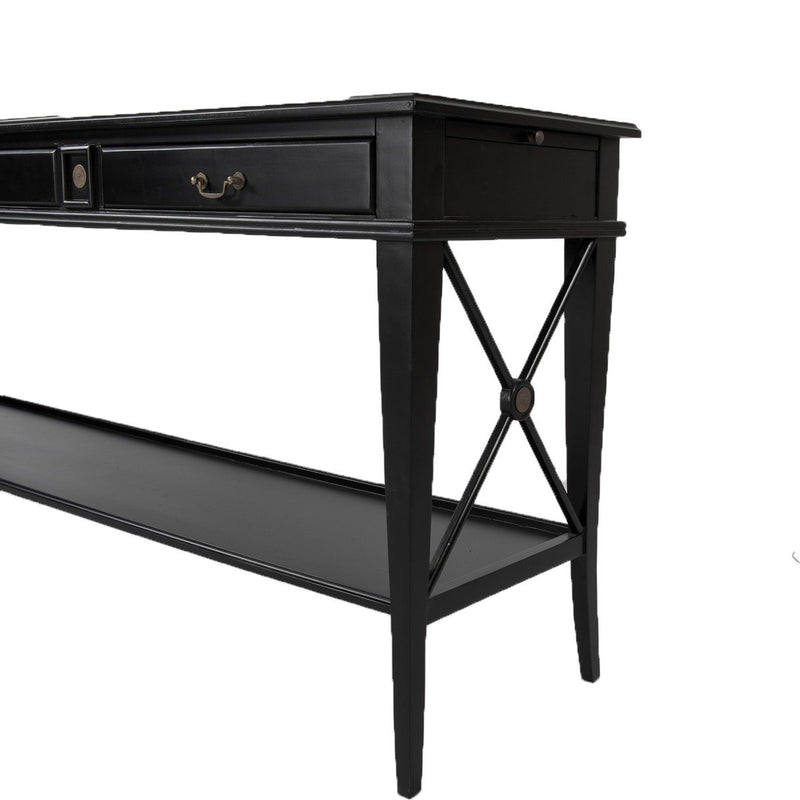 Hamptons Halifax Side Cross 3 Drawers Console Hall Table with Side Pull Out