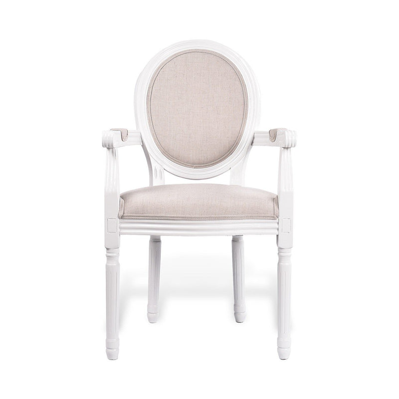 French Provincial Louis Set of 2 Upholstered Carver Dining Armchairs