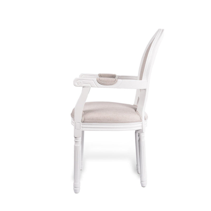 French Provincial Louis Set of 2 Upholstered Carver Dining Armchairs