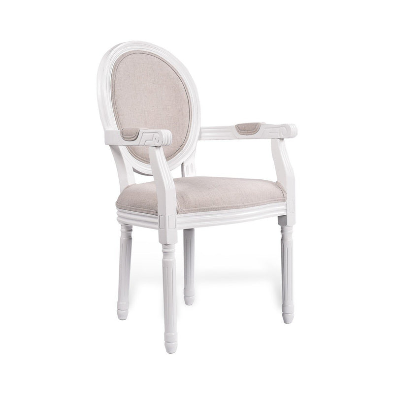 French Provincial Louis Set of 2 Upholstered Carver Dining Armchairs