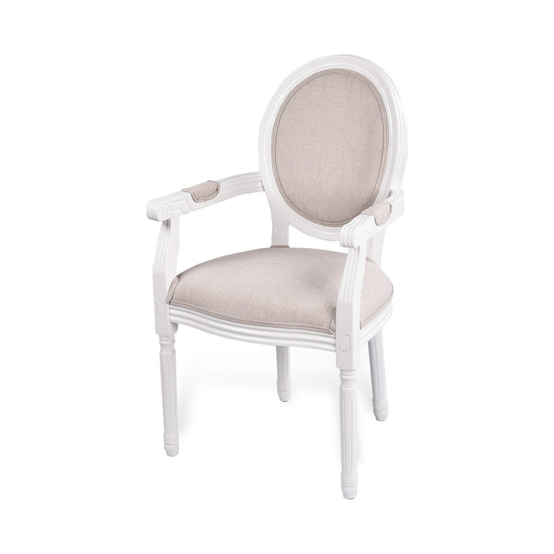 French Provincial Louis Set of 2 Upholstered Carver Dining Armchairs