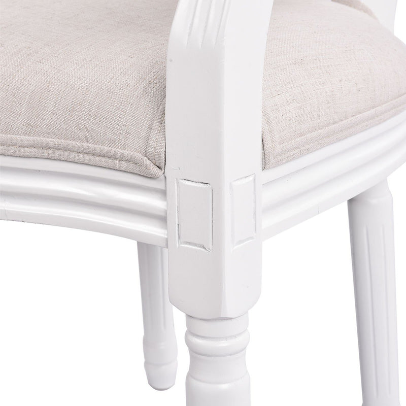 French Provincial Louis Set of 2 Upholstered Carver Dining Armchairs