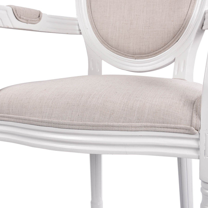 French Provincial Louis Set of 2 Upholstered Carver Dining Armchairs