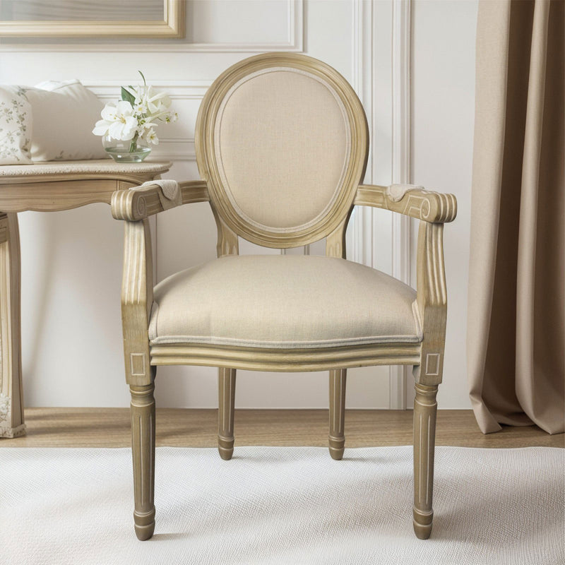 French Provincial Louis Set of 2 Upholstered Carver Dining Armchairs