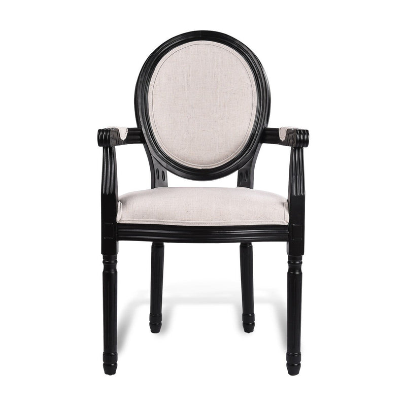 French Provincial Louis Set of 2 Upholstered Carver Dining Armchairs