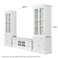 Hamptons Halifax Estate Collection: 3-Piece Hamptons Living Room Suite - 180cm TV Unit & Twin Glass Cabinet Towers