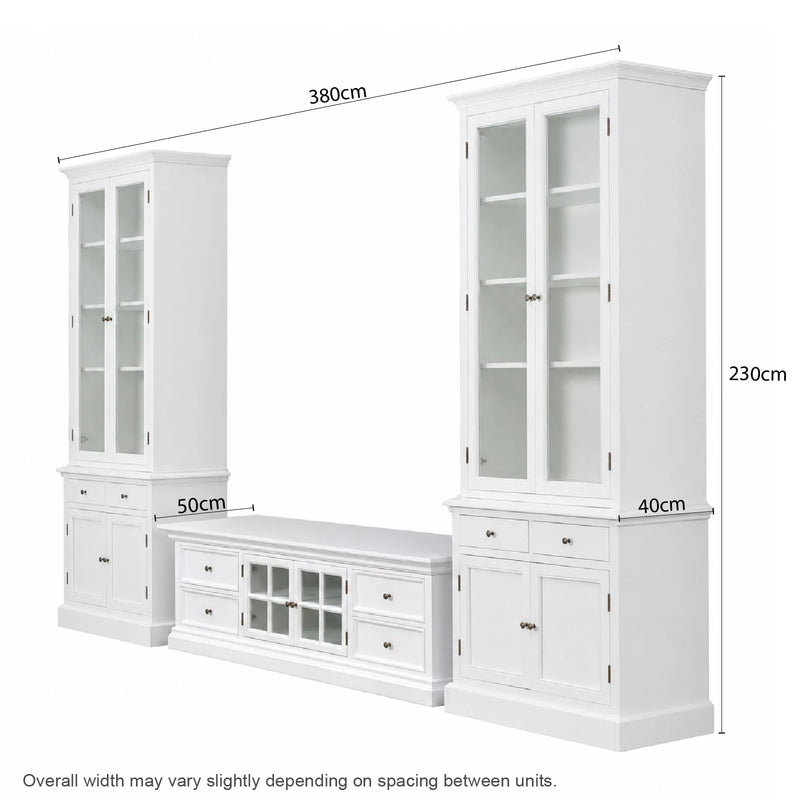 Hamptons Halifax Estate Collection: 3-Piece Hamptons Living Room Suite - 180cm TV Unit & Twin Glass Cabinet Towers