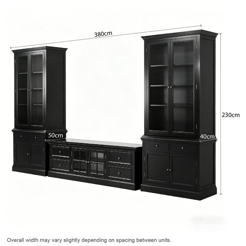 The Hamptons Halifax Estate Collection: 3-Piece Hamptons Living Room Suite - 180cm TV Unit & Twin Glass Cabinet Towers