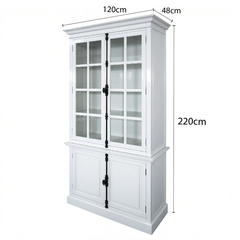 French Provincial Casement Double Glass Door Display Buffet and Hutch Cabinet Bookcase
