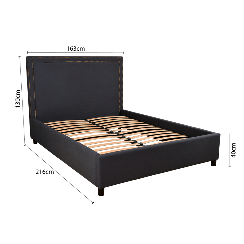 Contemporary Modern Maddy Upholstered Studded Square Queen Bed Frame