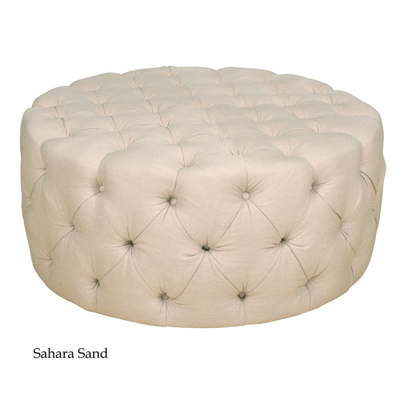 French Provincial Chesterfield Marco Large Round Tufted Pouffe Ottoman