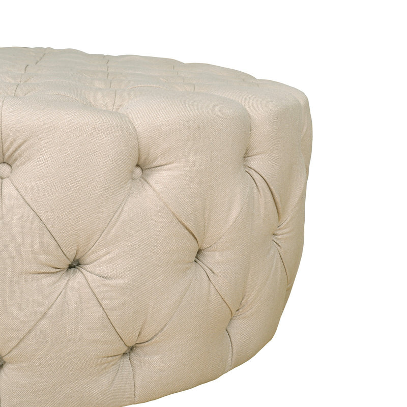 French Provincial Chesterfield Marco Large Round Tufted Pouffe Ottoman