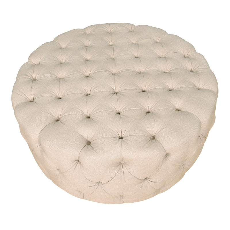 French Provincial Chesterfield Marco Large Round Tufted Pouffe Ottoman