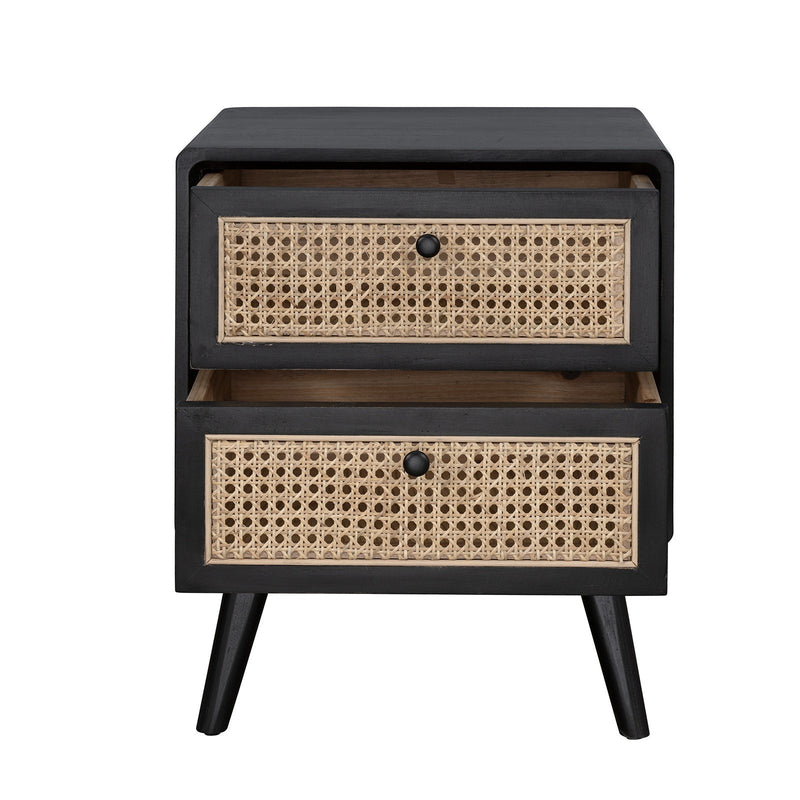 Contemporary Modern Scandinavian Nordic Rattan Bedside Table