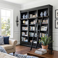 Solid Timber Hamptons Library Bookcase with Ladder — 3 Bay Grand Halifax