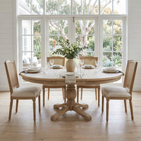 French Provincial Farmhouse 140-180cm Pedestal Extendable Round Dining Table Elm wood