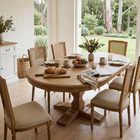 French Provincial Farmhouse Oak Extendable Round Pedestal Dining Table
