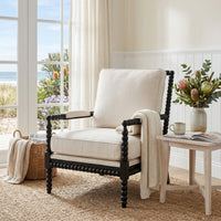 Hamptons Coastal Bobbin Linen and Timber Armchair