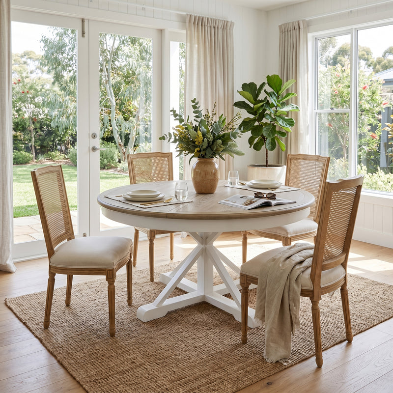 Hamptons Sorrento 150-190cm Round Extendable Trestle Dining Table