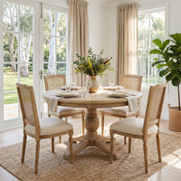 French Provincial Farmhouse 140-180cm Pedestal Extendable Round Dining Table Elm wood