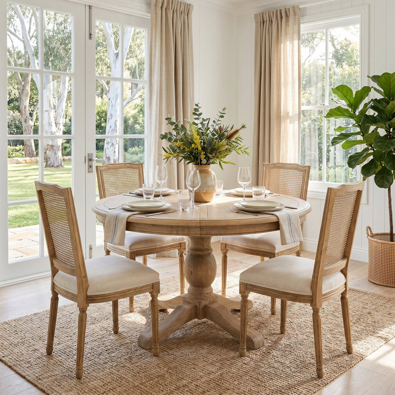 French Provincial Farmhouse 140-180cm Pedestal Extendable Round Dining Table Elm wood