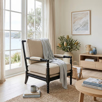 Hamptons Coastal Bobbin Linen and Timber Armchair