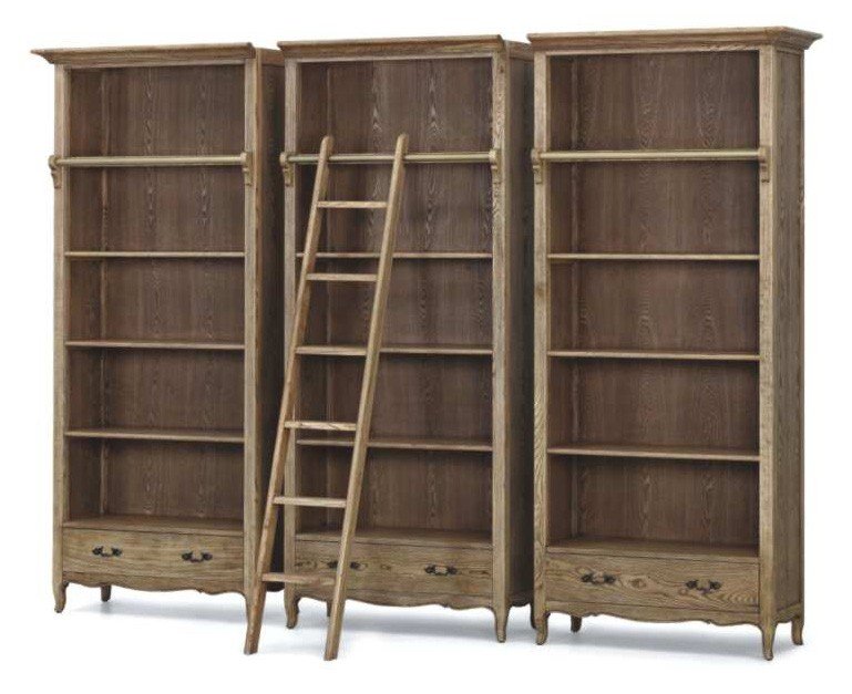 French Provincial Provence Extendable Library Bookcase Natural Ash with Ladder