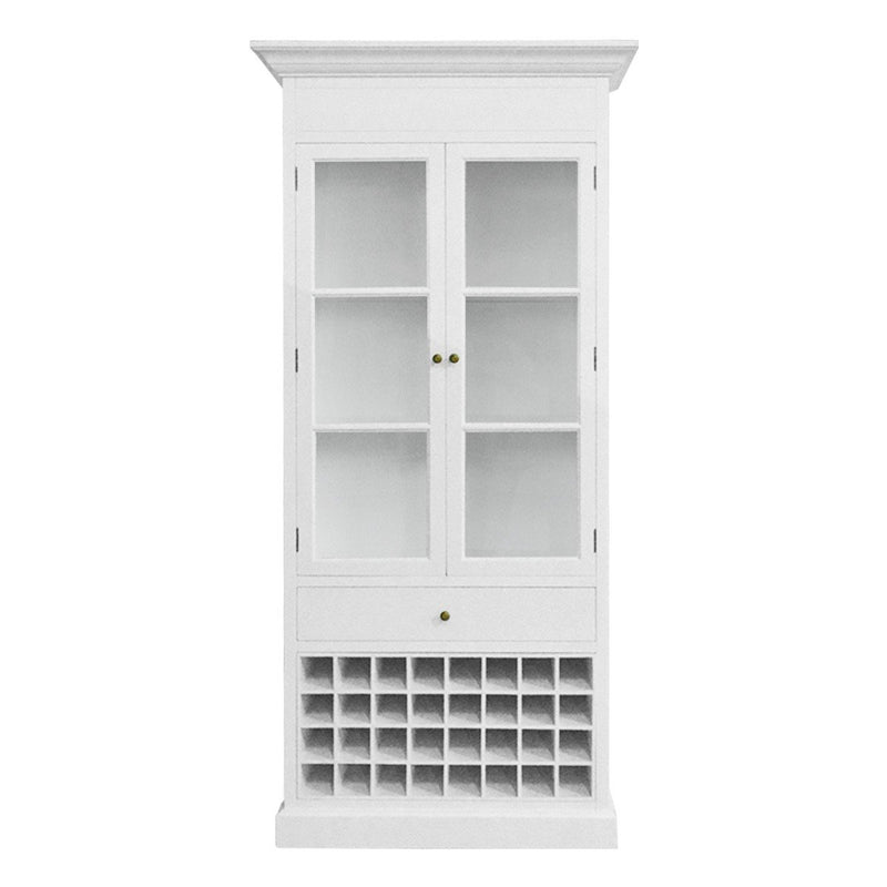 Hamptons Halifax Glass Door Display Cabinet with Wine Rack